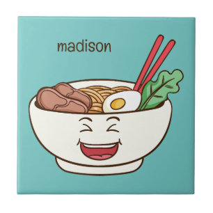 Custom Name & Color Cute Kawaii Noodles Tile