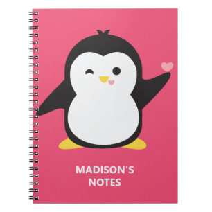 Custom name & color cute penguin notebook