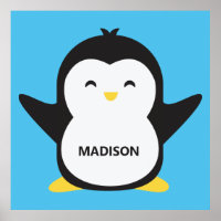 Custom name & color cute penguin poster