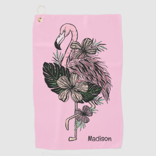 Custom Name & Color Pink Flamingo Golf Towel