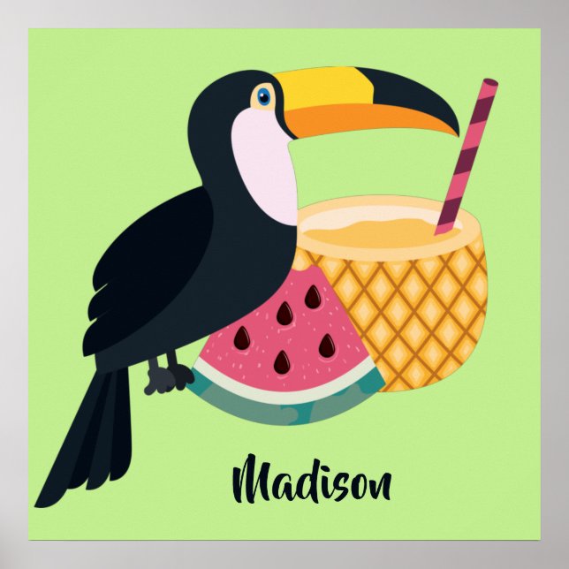 Custom name & color Toucan Illustration Poster (Front)