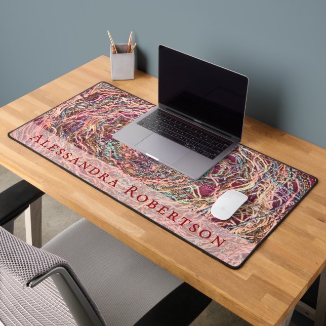 Custom Name Colorful Abstract Peach Pink Pattern  Desk Mat (Office 2)
