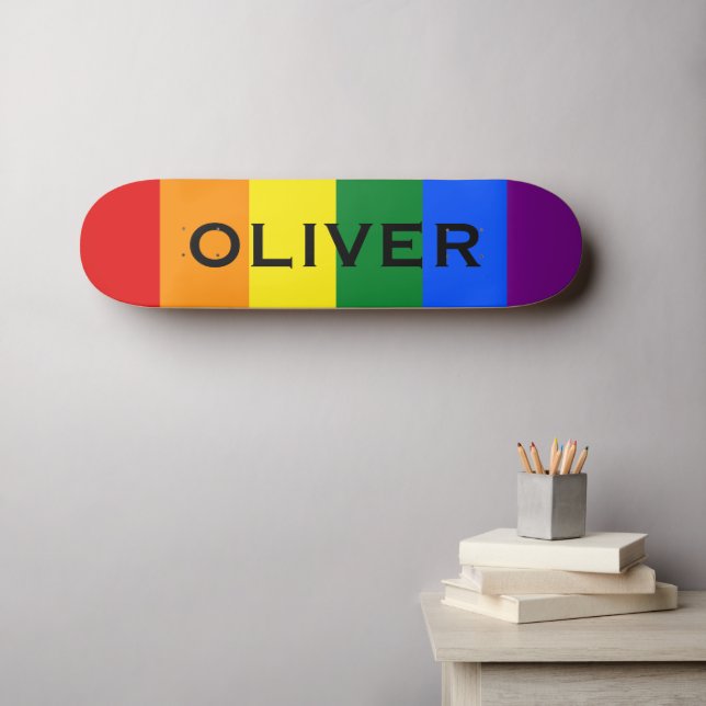 Custom Name Colorful LGBTQ Rainbow Gay Pride Flag Skateboard (Wall Art (Horz))