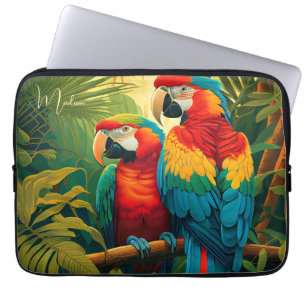 Custom Name Colorful Parrots Laptop Sleeve