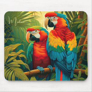 Custom Name Colorful Parrots Mouse Mat