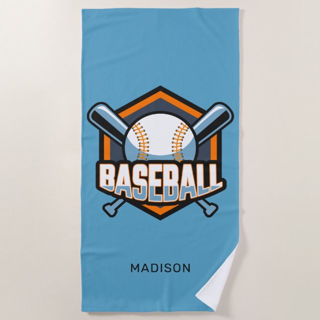 Custom Name & Colour Baseball Beach Towel (Front)