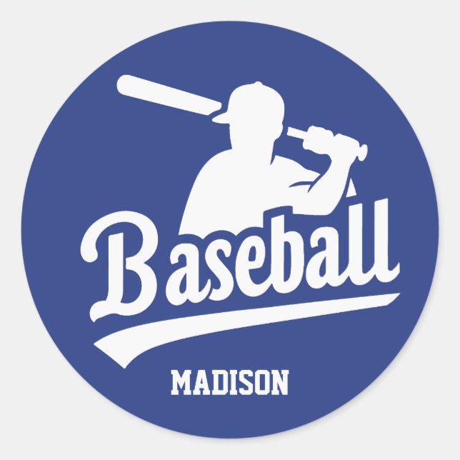Custom Name & Colour Baseball Classic Round Sticker (Front)