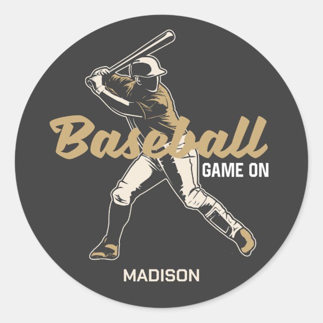 Custom Name & Colour Baseball Player Classic Round Sticker (Front)