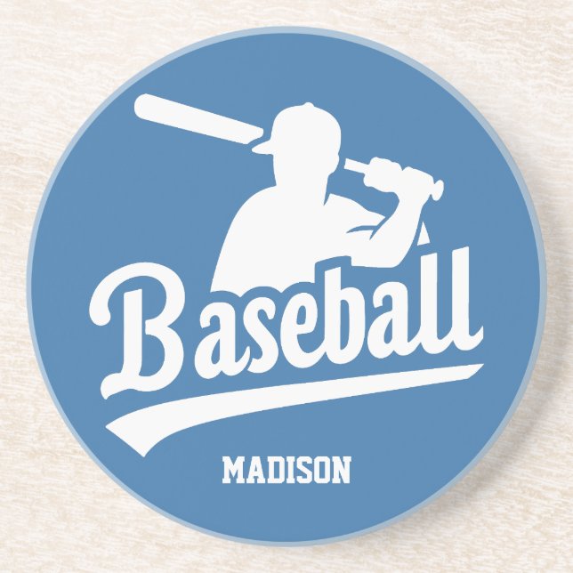 Custom Name & Colour Baseball Player Coaster (Front)