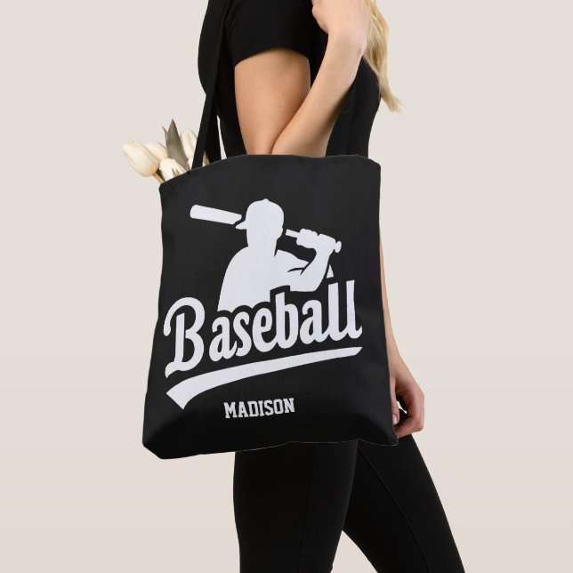 Custom Name & Colour Baseball Player Tote Bag (Close Up)