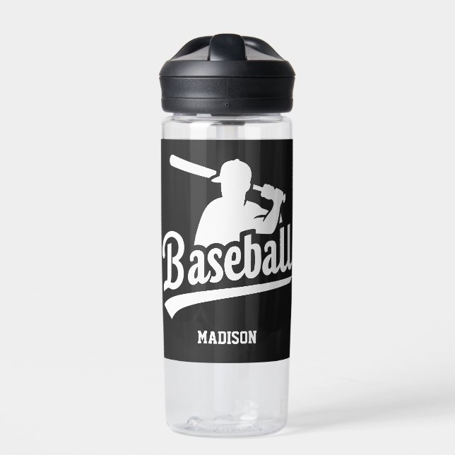 Custom Name & Colour Baseball Player Water Bottle (Front)