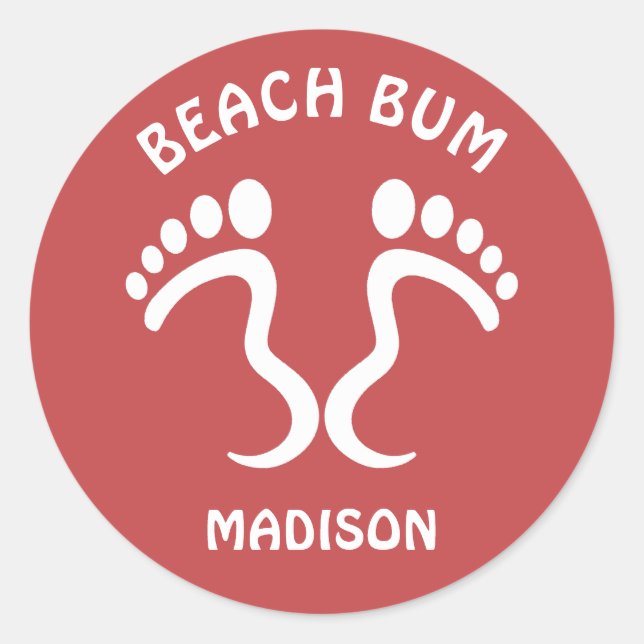 Custom Name & Colour Beach Bum Classic Round Sticker (Front)