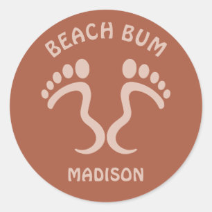 Custom Name & Colour Beach Bum Classic Round Sticker