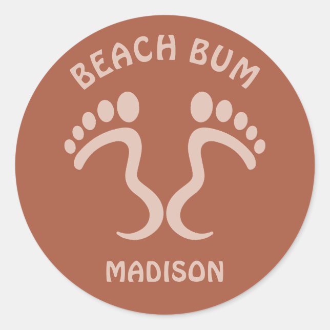 Custom Name & Colour Beach Bum Classic Round Sticker (Front)