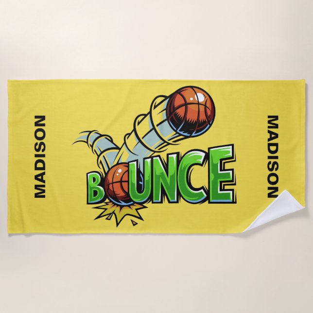 Custom name & colour BOUNCE Basketball towel (Front)