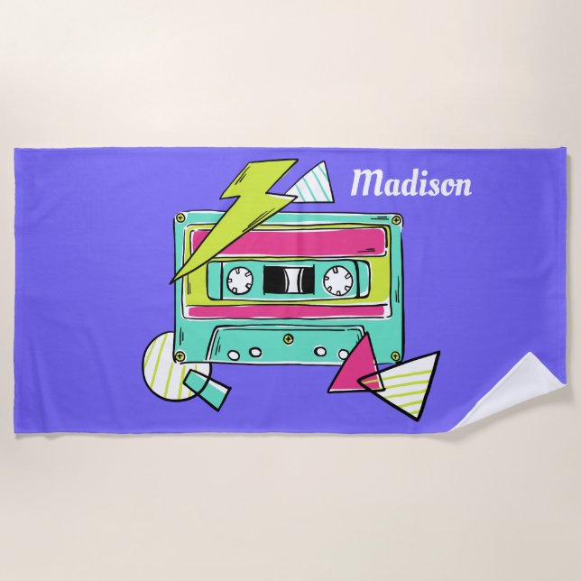 Custom name & colour Casette Tape beach towel (Front)
