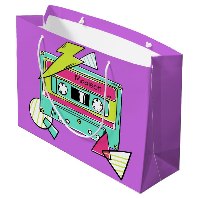Custom name & colour Casette Tape gift bag (Back Angled)
