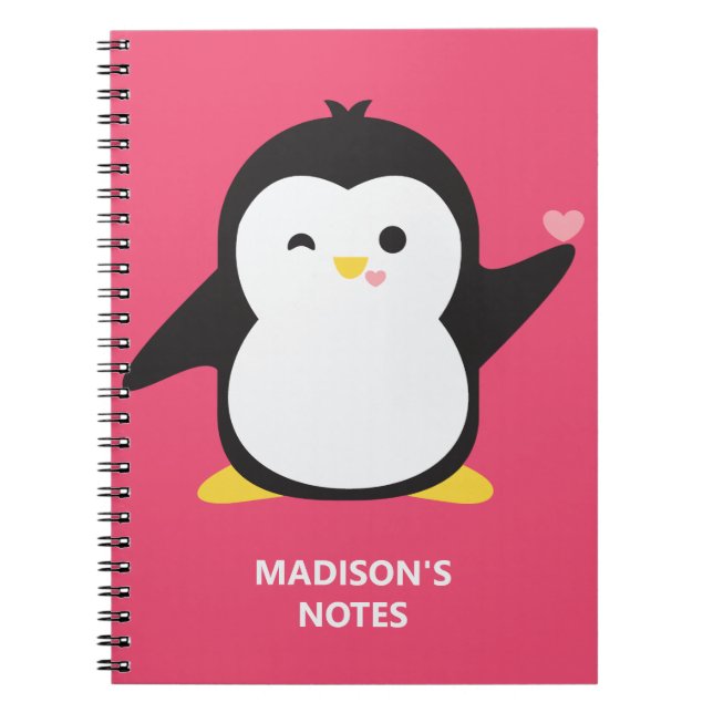 Custom name & colour cute penguin notebook (Front)
