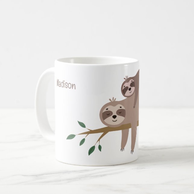 Custom Name & Colour Cute Sloth Coffee Mug (Front Left)