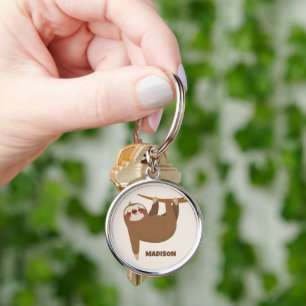 Custom Name & Colour Cute Sloth Key Ring