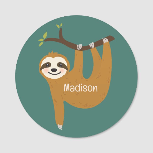 Custom Name & Colour Cute Sloth Tag (Front)