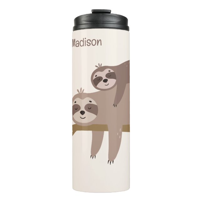 Custom Name & Colour Cute Sloth Thermal Tumbler (Front)