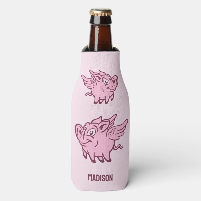 Custom Name & Colour Flying Pig Bottle Cooler (Bottle Front)