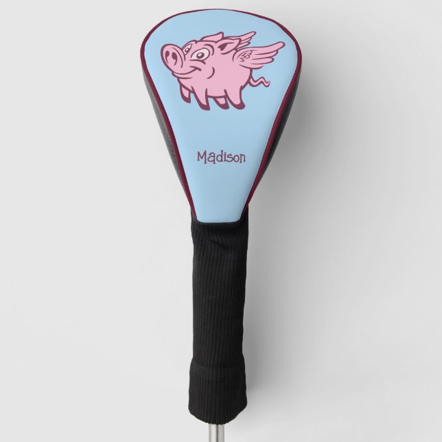 Custom Name & Colour Flying Pig Golf Head Cover (Front)