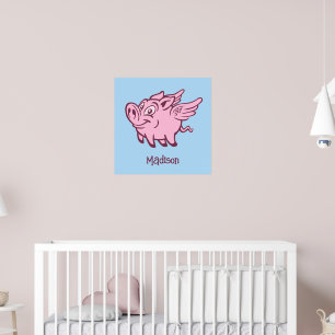 Custom Name & Colour Flying Pig Poster