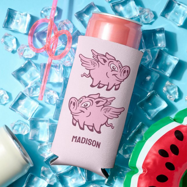 Custom Name & Colour Flying Pig Seltzer Can Cooler (In Situ Summer)