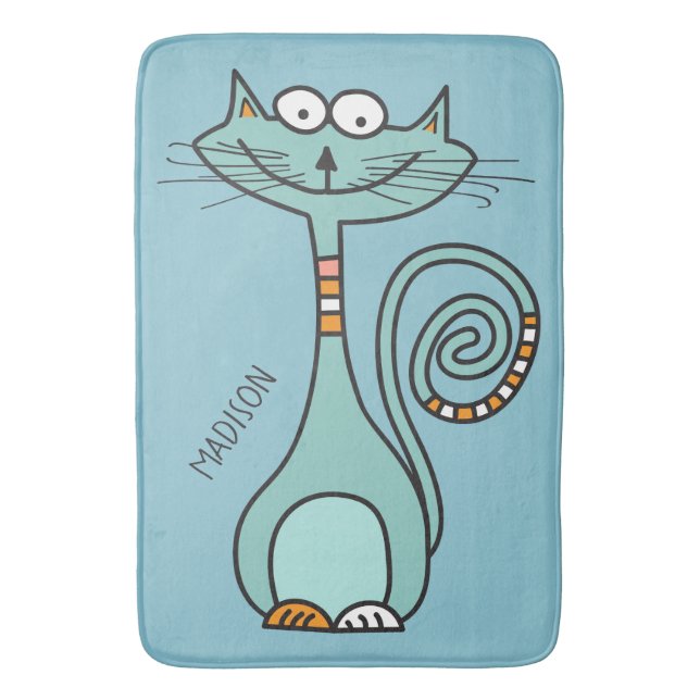 Custom name & colour Funny Cat bath mats (Front Vertical)
