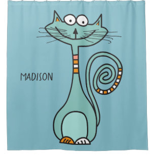 Custom name & colour Funny Cat shower curtain