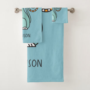 Custom name & colour Funny Cat towel set