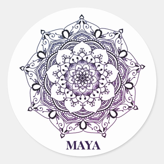 Custom Name/Colour Henna Purple Mandala Sticker (Front)