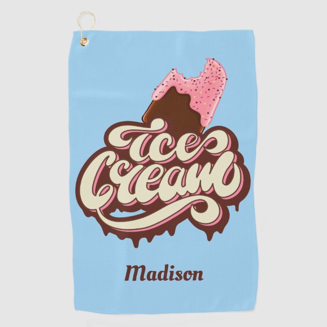 Custom name & colour Ice Cream golf towel (Front)