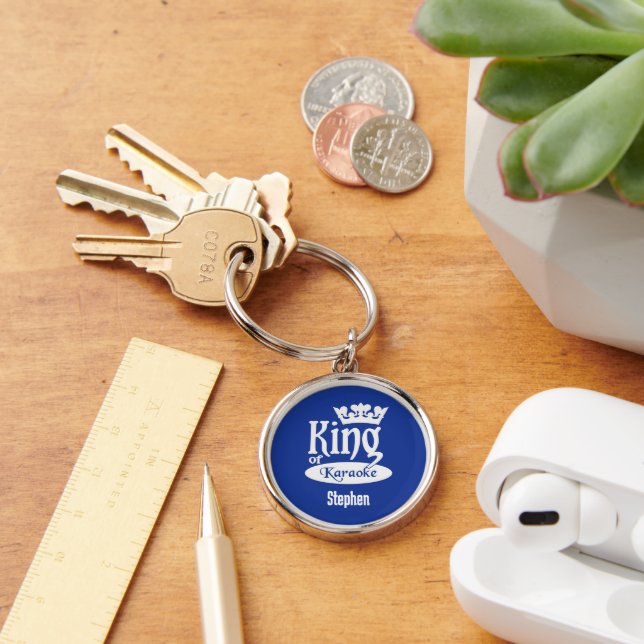 Custom Name & Colour King of Karaoke Key Ring (Desk)