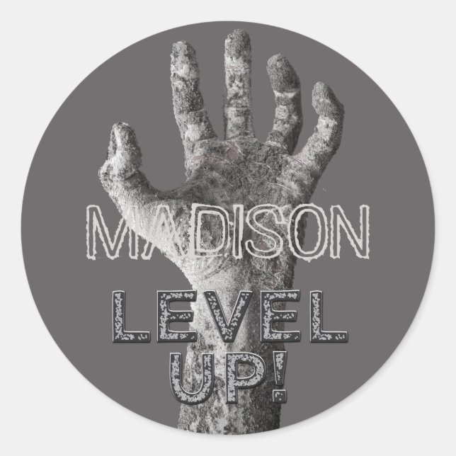 Custom name & colour "Level Up!" Zombie stickers (Front)
