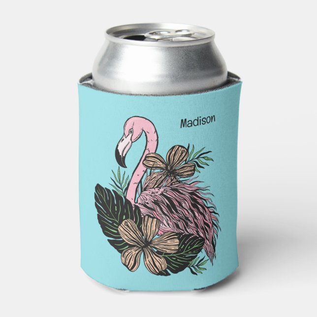 Custom Name & Colour Pink Flamingo Can Cooler (Can Front)