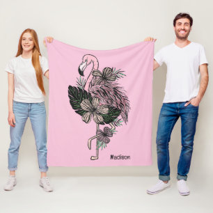 Custom Name & Colour Pink Flamingo Fleece Blanket
