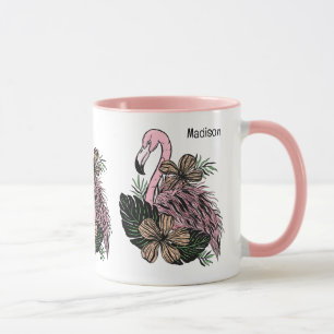 Custom Name & Colour Pink Flamingo Mug