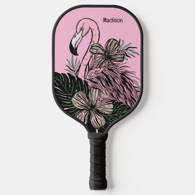 Custom Name & Colour Pink Flamingo Pickleball Paddle (Front)