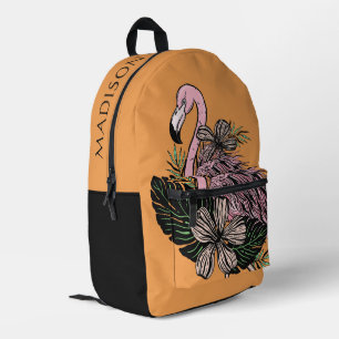 Custom Name & Colour Pink Flamingo Printed Backpack