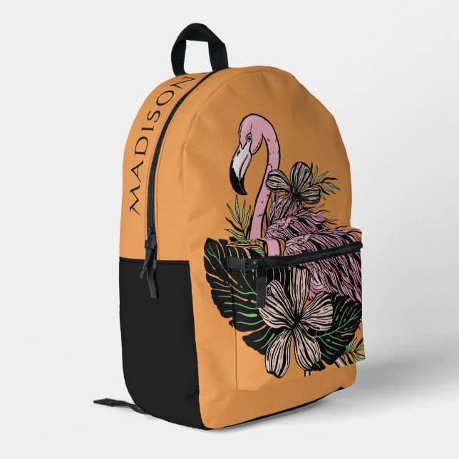 Custom Name & Colour Pink Flamingo Printed Backpack (Back Corner Left)