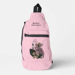 Custom Name & Colour Pink Flamingo Sling Bag