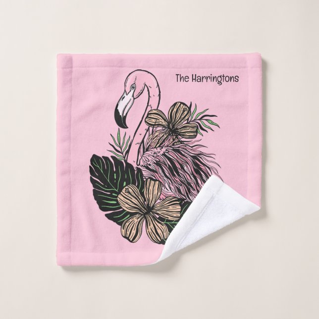 Custom Name & Colour Pink Flamingo Wash Cloth (Wash Cloth)