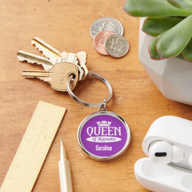 Custom Name & Colour Queen of Karaoke Key Ring (Desk)