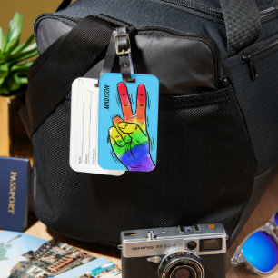Custom name & colour Rainbow Peace Luggage Tag