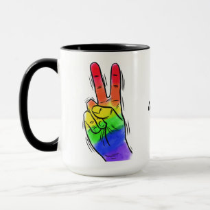 Custom name & colour Rainbow Peace mugs