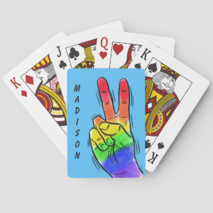 Custom name & colour Rainbow Peace playing cards