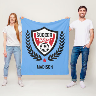 Custom name & colour Soccer Logo fleece blankets